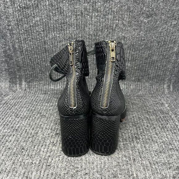 FreeBird by Steven Joyce Black Snakeskin Leather Lace Up Heeled Bootie Women’s 9 - Picture 4 of 8